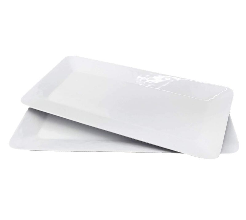 Luna Gift Set of 2 17 inch Melamine Serving Tray/Large Rectangular Serving Platters for Holiday Home Party,Break-resistant and Lightweight,Hammered Finish(White Color) - Image 1